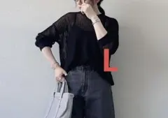 ユニクロ メッシュ クルーネックセーター　ブラック