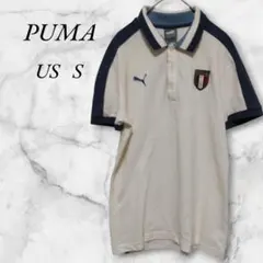 プーマ　イタリア　ポロシャツ　刺繍ロゴ　S　ホワイト　ネイビー
