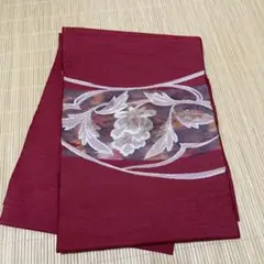アンティーク　赤 花柄刺繍 名古屋帯