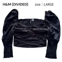 H&M DIVIDED パフスリーブ シャーリング ブラウス ブラック 40 Lのサムネイル