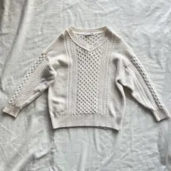 FRAMWORK アイボリー Vネック ウール100% ケーブルニット