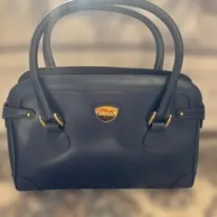 オールドグッチ GUCCI ネイビー レザー ハンドバッグ　GG柄　本革　美品