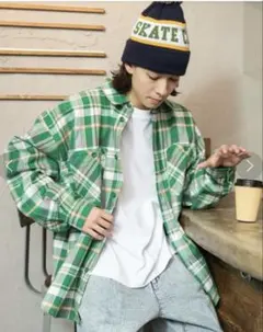 シャツ WEGO ヘビーネルBIGチェックシャツ メンズ レディース　グリーン