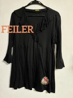 【美品】FEILER✳︎花柄ブラウス切り替えプルオーバーチュニック✳︎黒✳︎サイズL 美品】FEILER✳︎花柄ブラウス切り替えプルオーバーチュニック