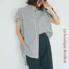 ラブティックボンボン／パールボタン オーバサイズストライプブラウス 半袖のサムネイル