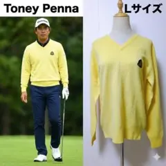 Toney Penna ゴルフ ニット Vネック 黄色 L ラムウール100%