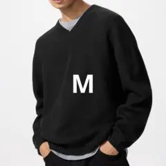 ユニクロ スフレヤーンVネックセーター ブラック M