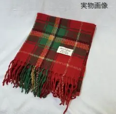 マフラー 大判 チェック フリンジ付き 赤 タータンチェック ショール ひざ掛け