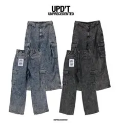 Chemical wash wide cargo pants