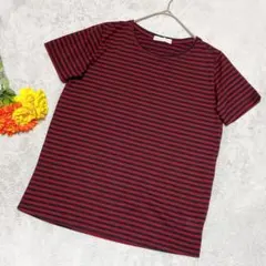 センスオブプレイス ボーダーTシャツ フリーサイズ ボルドー×黒　ゆったりのサムネイル