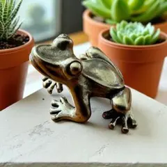 真鍮　カエル　置物　オブジェ　かわいい　インテリア　福