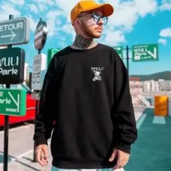 オーバーサイズ スウェット クマ バックプリント ストリート系 黒 XL 長袖