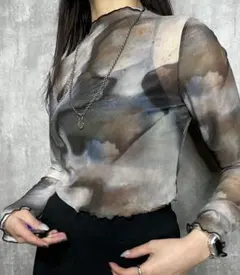 SHEIN /シアー メッシュ トップス ショート丈 タイダイ総柄 L