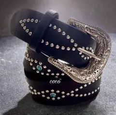 ウエスタンベルト　スタッズベルト　アメカジ　グランジ　y2k ターコイズ 黒