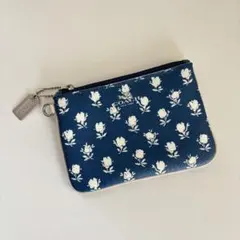 COACH コーチ フラットポーチ ミニ財布 青×白 PVCレザー