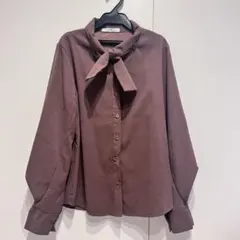 GRL リボン付きブラウン長袖シャツ