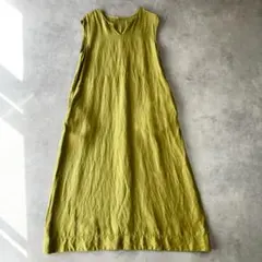 美品　シップス エニィ　リネンミックスマキシワンピース　ピスタチオ　1088