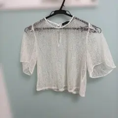 ZARA WOMAN トップス　白　レース　刺繍　Sのサムネイル