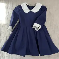 入園、卒園、入学　フォーマルワンピース　紺色白襟　チュールパニエ入　110cm