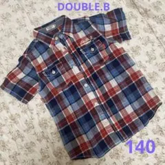 【DOUBLE.Bダブルビー】ミキハウス＊麻＊チェックシャツ＊140男＊半袖