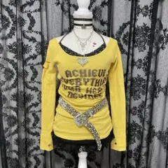 ♥︎︎∗︎*゜フェアリーグランジ y2k オフショル 英字 ダメージ 00s ピチT