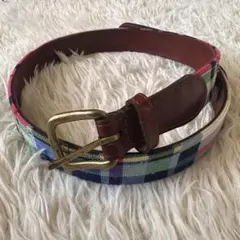 希少　ブルックスブラザーズ　ベルト　フルグレインレザー　キャンバス　チェック
