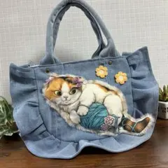 コヤンイサムチョン♡新柄♡フリルバッグ♡デニムリメイク♡ハンドメイド