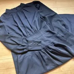AMESUN FISHON 長袖 ロングワンピース ネイビー 紺 薄手 X