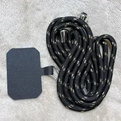 スマホショルダー ストラップ ホルダー パッチ付き ブラック×ゴールド 外付け