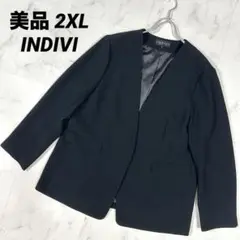【美品】洗える　近年モデル　INDIVI ノーカラージャケット 2XL相当　黒