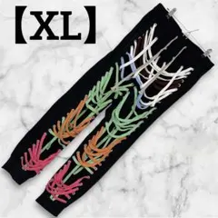 カラフル レースアップ デザイン スウェットパンツ 黒 ブラック【XL】