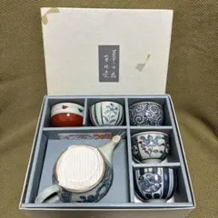 未使用]有田焼 幸祥釜 美彩 茶器揃 急須 蓋付湯呑5客セット 染付 