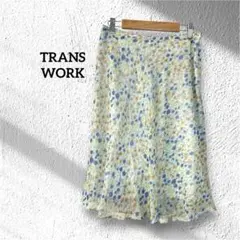 【美品】トランスワーク 花柄フレアスカート 38 M 膝丈 三陽商会 シフォン