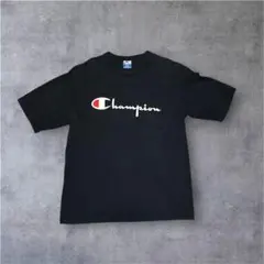 90s USA製 Champion ロゴT 青タグ 黒 古着 Mサイズ