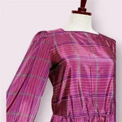 vintageヴィンテージワンピースチェック柄ノーカラーゴムレトロUSA海外古着