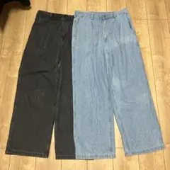 GU デニムワイドパンツ 黒・青セット