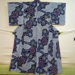 D10 レア◇高級 有松鳴海総絞り 裄丈長め 扇子柄 花柄 蜘蛛絞り 浴衣