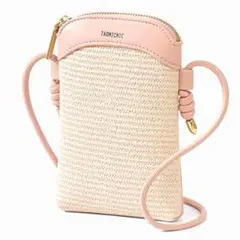 スマホショルダーバッグ メッシュ柄 小物も一緒に入る スマホポーチ ピンク