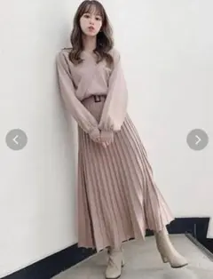 dazzlin ニットラップロングワンピース ピンクベージュ