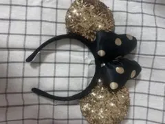 ミニーマウス風カチューシャ ゴールドスパンコール