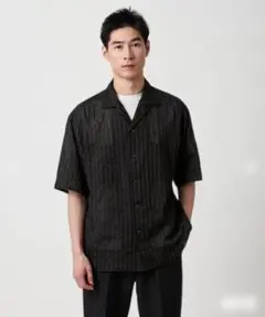 美品 グリーンレーベル ドビー レノクロス オープンカラー シャツ L 黒のサムネイル