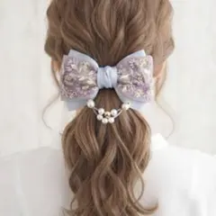 インド刺繍リボン ヘアゴム ラベンダー×フラワー インド刺繍リボン ヘアゴム ラベンダー×フラワー - メルカリ