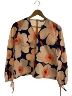 新品タグ付き◎Marimekko マリメッコ ウニッコ ブラウス 36 美品✨マリメッコ ウニッコ柄ブラウス シルク100% 長袖 ネイビー