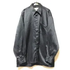 Craft & Barrow サテンシャツ 黒 ストライプ 光沢 M 韓国系