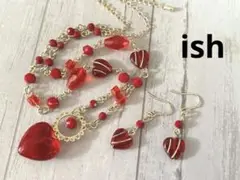 【B363】ishチェコハートネックレス＆ピアス