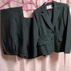 【美品】セオリア　ストライプ ブラック スーツ15号　3点セット(スカート新品)