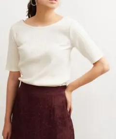 新品☆vis☆前後2way ランダムテレコ半袖プルオーバー☆キナリ☆アイボリー