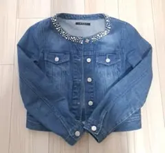 パール付き丸襟デニムジャケット