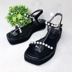 極美品 ルタロン パール ストラップ プラット サンダル 黒 M 厚底のサムネイル