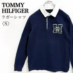 TOMMY HILFIGER ラガーシャツ 長袖 ワッペン ネイビー S
